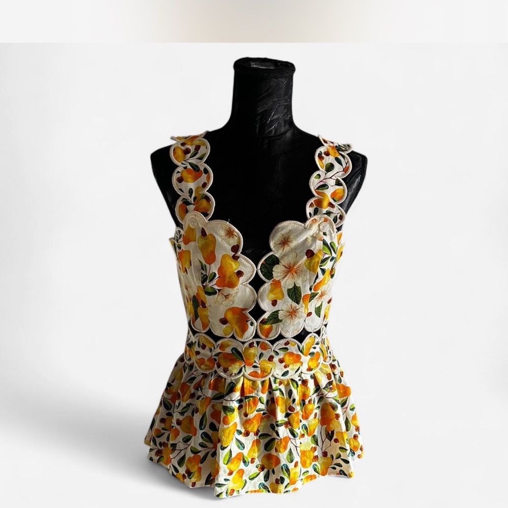 FARM Rio Yellow and Orange Floral Peplum Blouse